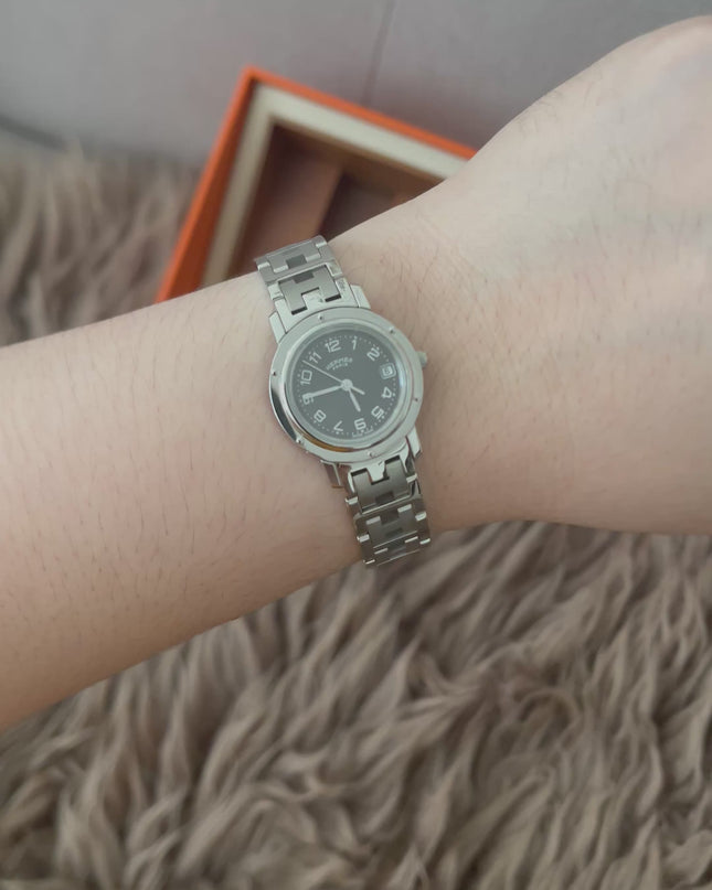 PRELOVED AUTHENTIC HERMES STAINLESS STEEL CLIPPER WATCH 24MM/16.5CM