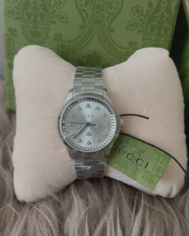 Preloved Authentic unused Gucci G-Timeless bee 32mm stainless steel watch