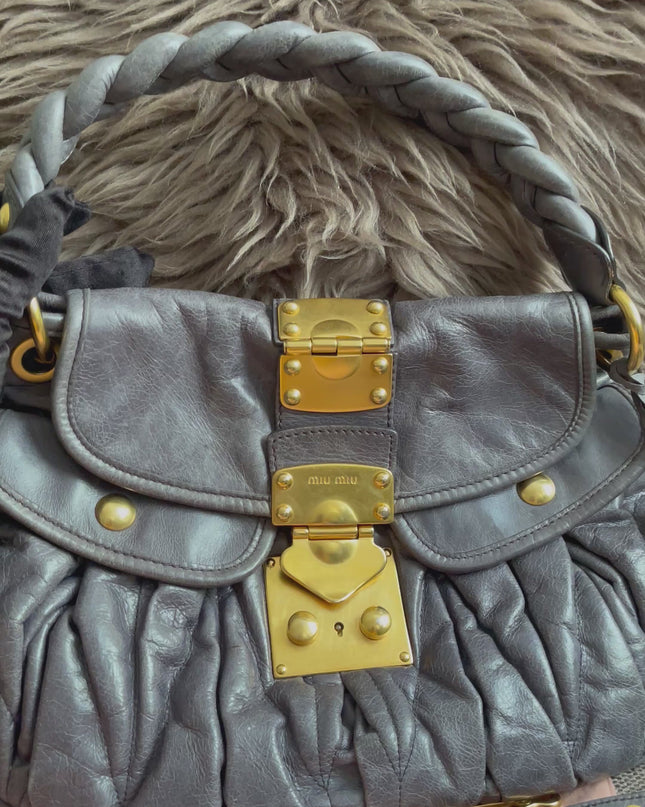 Preloved Authentic Miu Miu Coffer Bag – Slate Blue Distressed Leather