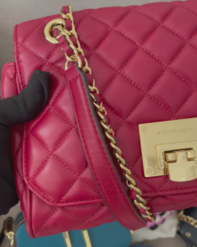 Preloved Authentic Michael Kors Red Vivianne Quilted Leather Shoulder Flap Bag