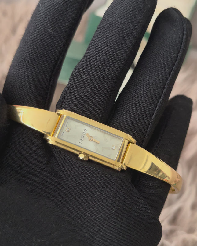 Preloved Authentic Gucci G-Line Champagne Boot Dial – 18k Gold Plated Bangle Watch