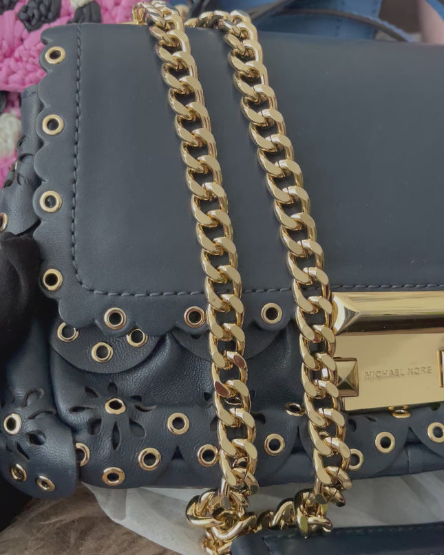 Preloved Authentic Michael Kors Black Leather Small Sloan Studded Chain Shoulder Bag