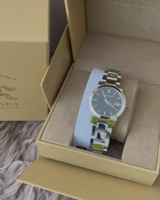 Preloved Authentic Rank N Burberry The City BU9001 stainless steel watch with a black dial.