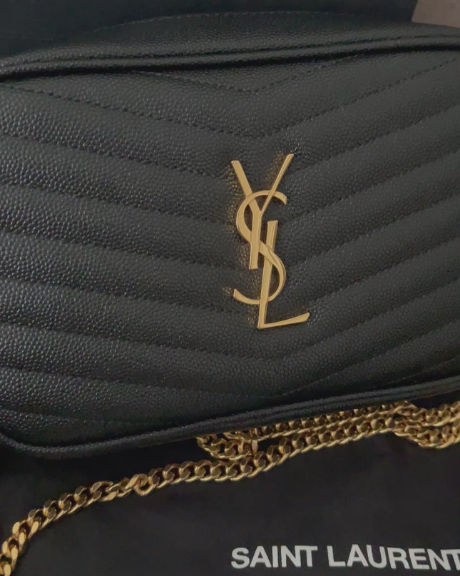 Preloved Authentic Saint Laurent Mini Lou Camera Bag in black quilted leather with gold-tone hardware
