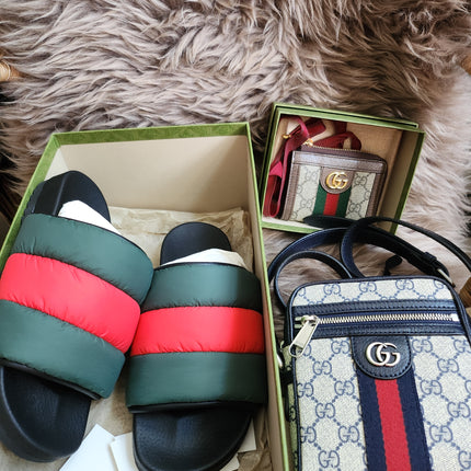 Gucci Web padded slide sandals 38
