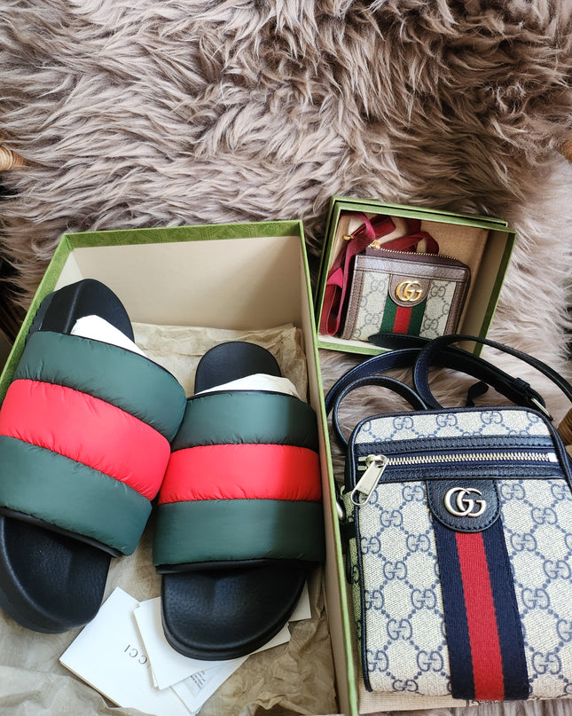 Gucci Web padded slide sandals 38