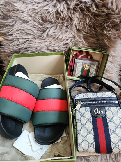 Gucci Web padded slide sandals 38
