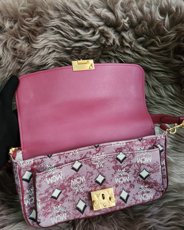 MCM Logo Engraved Visetos Jacquard Crossbody Bag