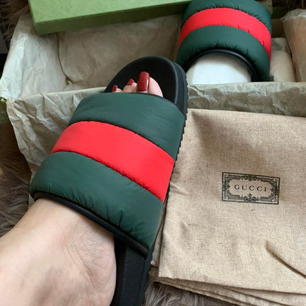 Gucci Web padded slide sandals 38