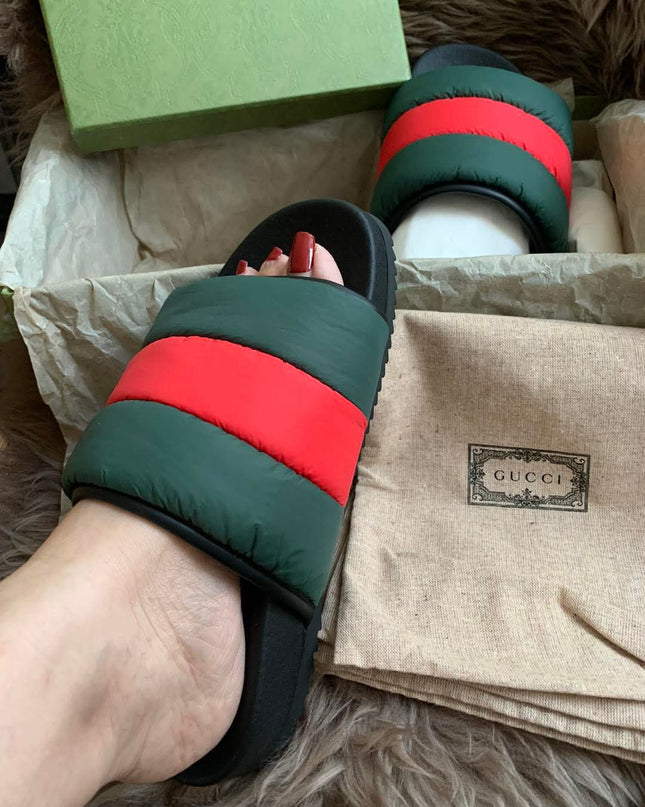 Gucci Web padded slide sandals 38