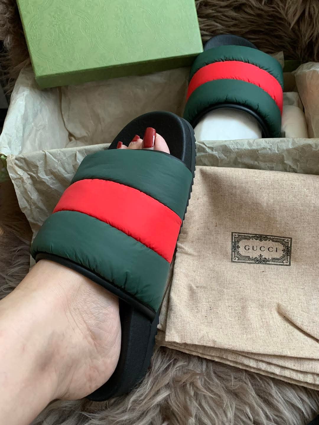 Gucci Web padded slide sandals 38