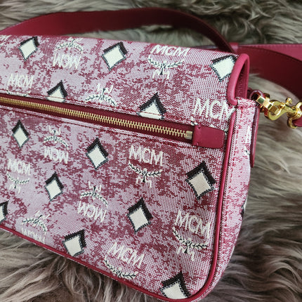 MCM Logo Engraved Visetos Jacquard Crossbody Bag