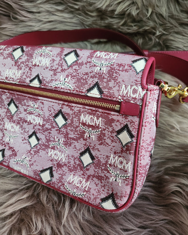 MCM Logo Engraved Visetos Jacquard Crossbody Bag