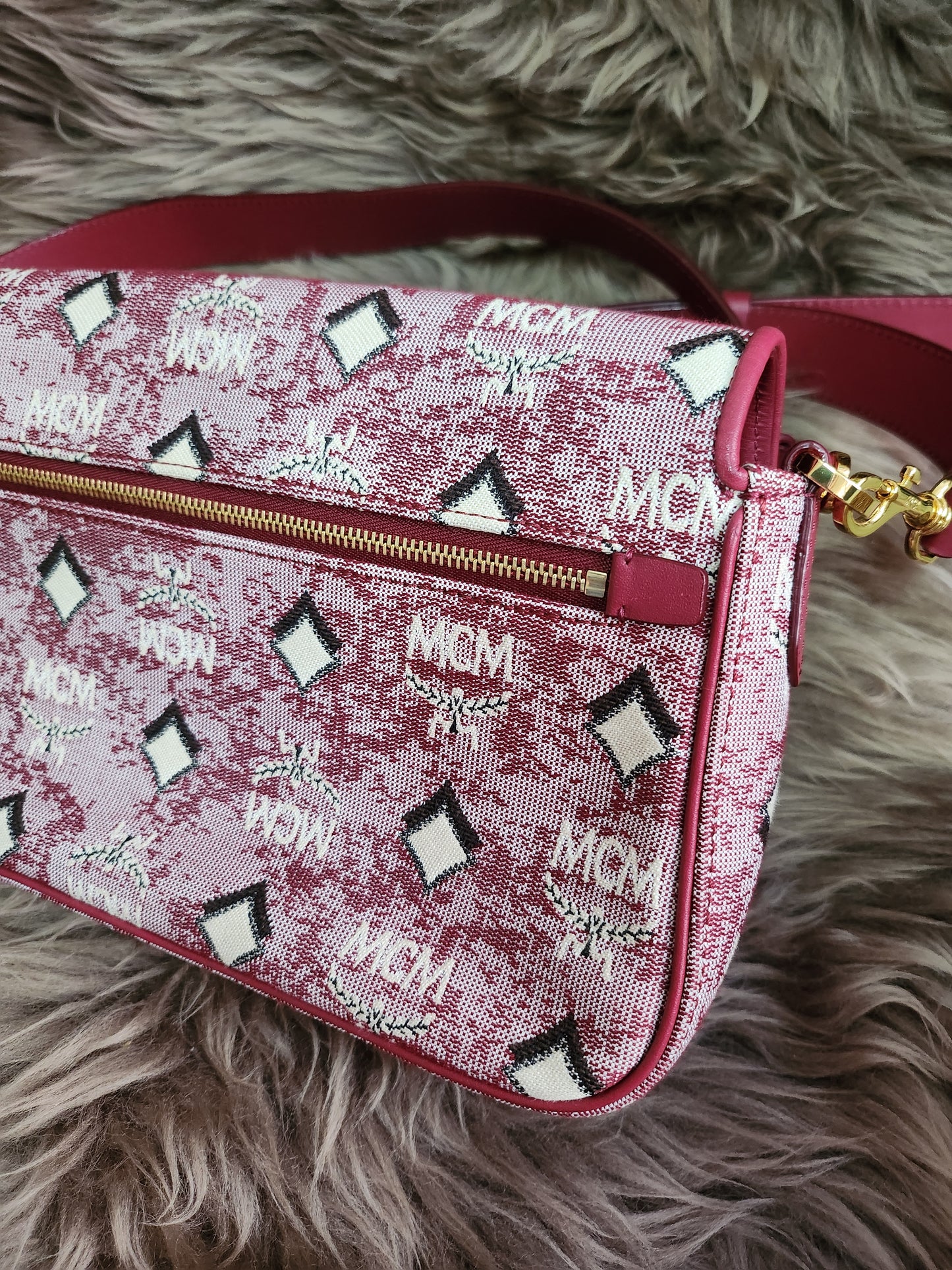 MCM Logo Engraved Visetos Jacquard Crossbody Bag