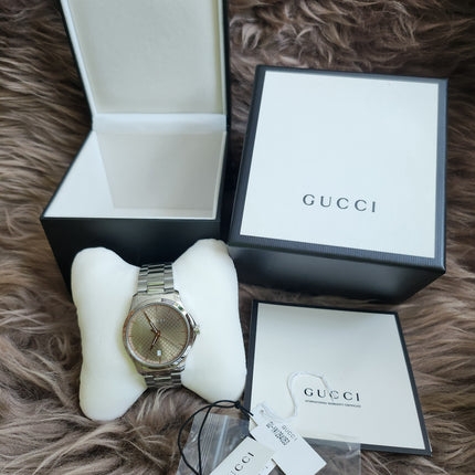 GUCCI Quartz watch/Analog/Stainless steel/BEG/SLV/SS/126.4
