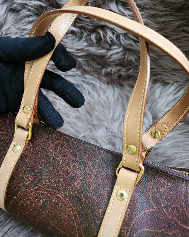 Etro Multicolor Paisley Print Coated Canvas and Leather Barrel Bag