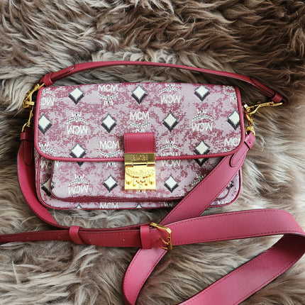 MCM Logo Engraved Visetos Jacquard Crossbody Bag