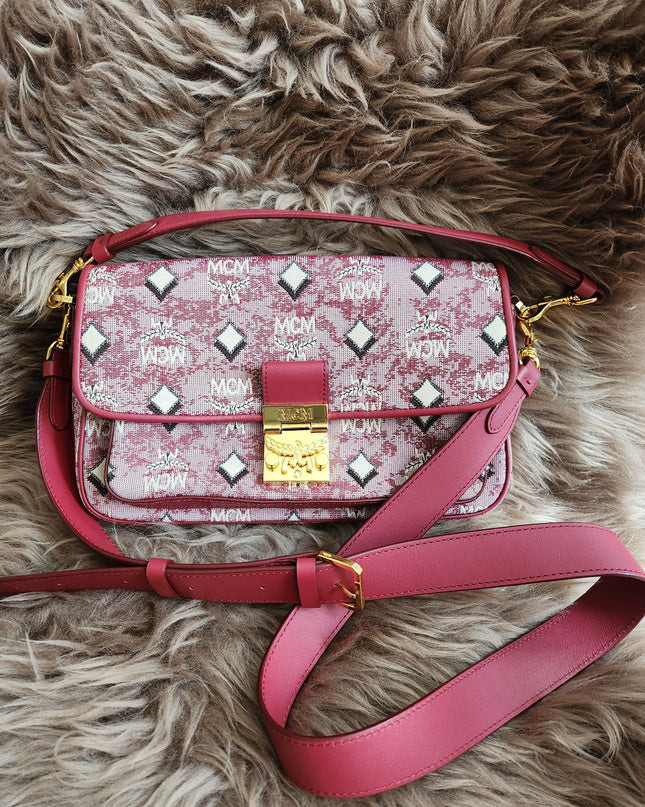MCM Logo Engraved Visetos Jacquard Crossbody Bag
