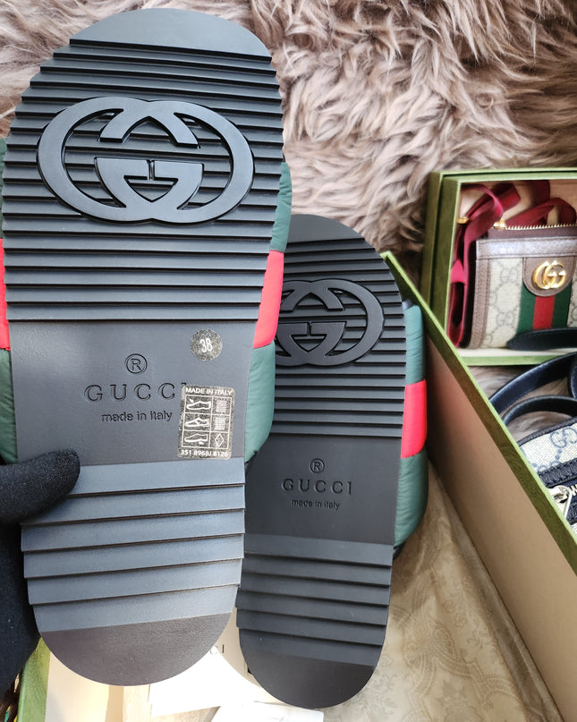 Gucci Web padded slide sandals 38