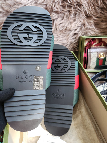 Gucci Web padded slide sandals 38