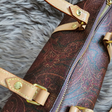 Etro Multicolor Paisley Print Coated Canvas and Leather Barrel Bag