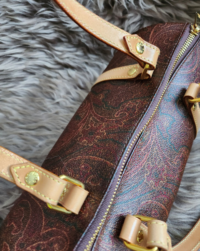 Etro Multicolor Paisley Print Coated Canvas and Leather Barrel Bag