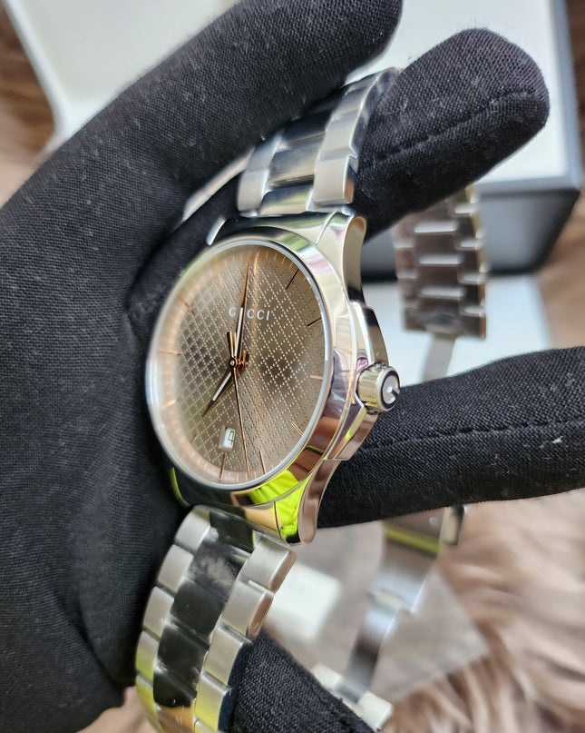 GUCCI Quartz watch/Analog/Stainless steel/BEG/SLV/SS/126.4