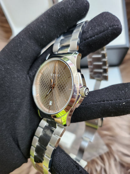 GUCCI Quartz watch/Analog/Stainless steel/BEG/SLV/SS/126.4