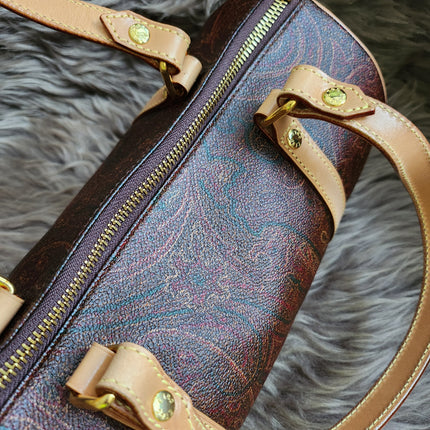 Etro Multicolor Paisley Print Coated Canvas and Leather Barrel Bag