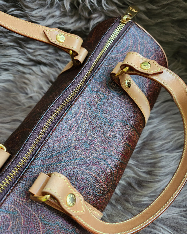 Etro Multicolor Paisley Print Coated Canvas and Leather Barrel Bag