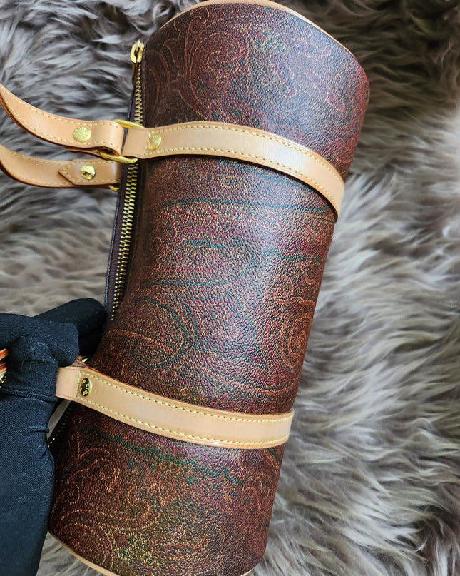 Etro Multicolor Paisley Print Coated Canvas and Leather Barrel Bag