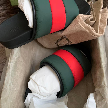 Gucci Web padded slide sandals 38