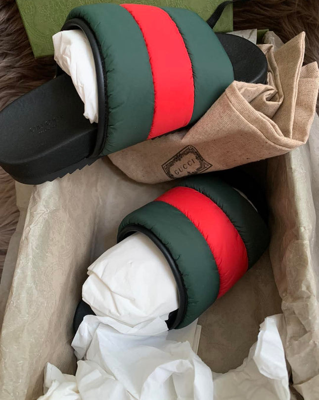 Gucci Web padded slide sandals 38