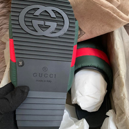 Gucci Web padded slide sandals 38