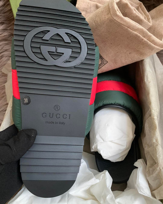 Gucci Web padded slide sandals 38