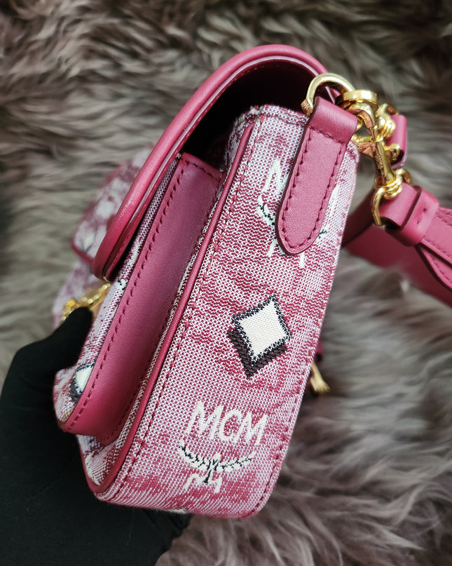 MCM Logo Engraved Visetos Jacquard Crossbody Bag