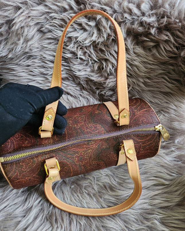 Etro Multicolor Paisley Print Coated Canvas and Leather Barrel Bag