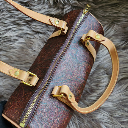 Etro Multicolor Paisley Print Coated Canvas and Leather Barrel Bag