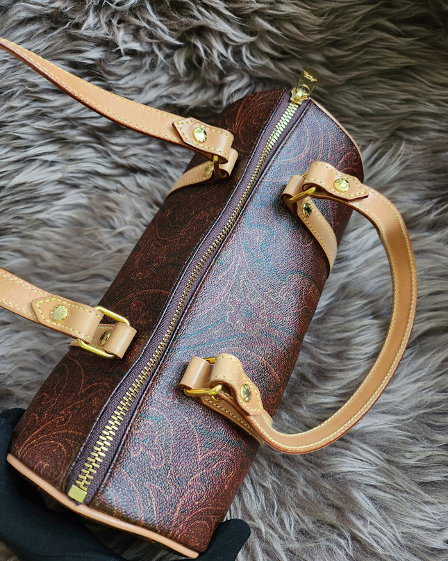 Etro Multicolor Paisley Print Coated Canvas and Leather Barrel Bag