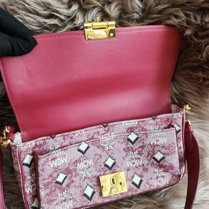 MCM Logo Engraved Visetos Jacquard Crossbody Bag