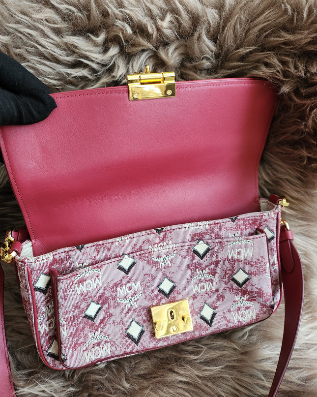 MCM Logo Engraved Visetos Jacquard Crossbody Bag