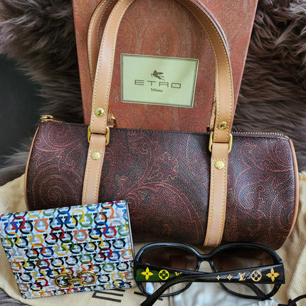 Etro Multicolor Paisley Print Coated Canvas and Leather Barrel Bag