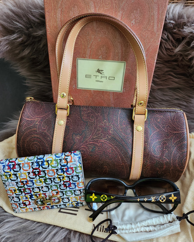 Etro Multicolor Paisley Print Coated Canvas and Leather Barrel Bag
