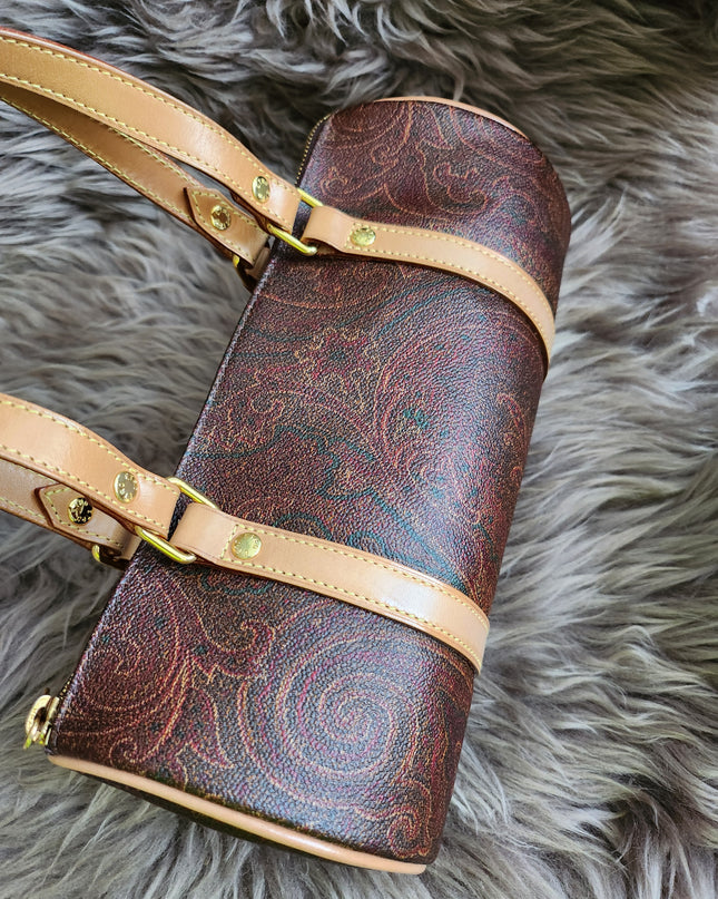 Etro Multicolor Paisley Print Coated Canvas and Leather Barrel Bag