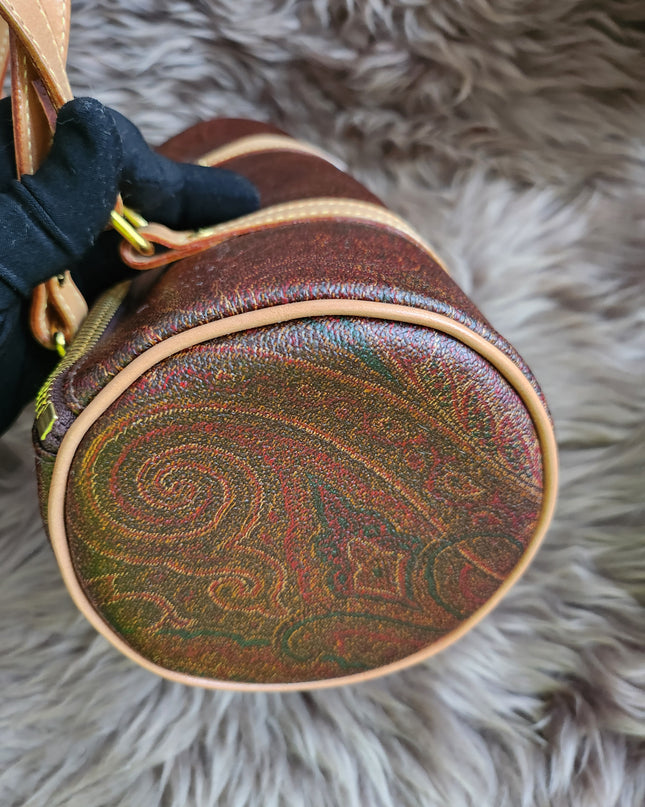 Etro Multicolor Paisley Print Coated Canvas and Leather Barrel Bag