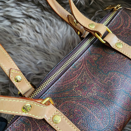 Etro Multicolor Paisley Print Coated Canvas and Leather Barrel Bag