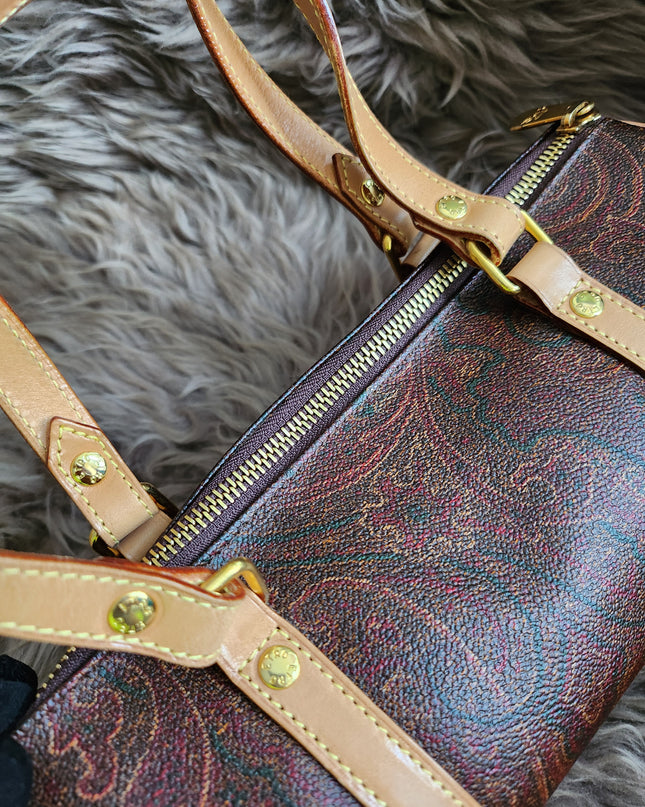 Etro Multicolor Paisley Print Coated Canvas and Leather Barrel Bag