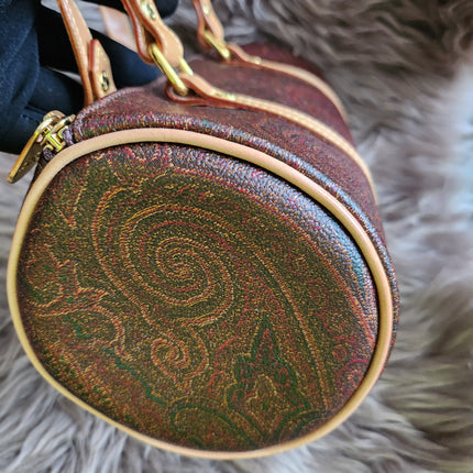 Etro Multicolor Paisley Print Coated Canvas and Leather Barrel Bag