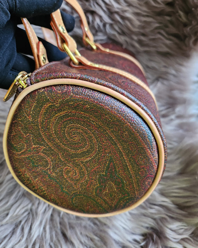 Etro Multicolor Paisley Print Coated Canvas and Leather Barrel Bag
