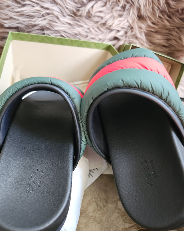 Gucci Web padded slide sandals 38